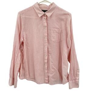 Banana Republic Women's Linen Blend‎ Button Up Top, Sz. L, Pink & White Stripes
